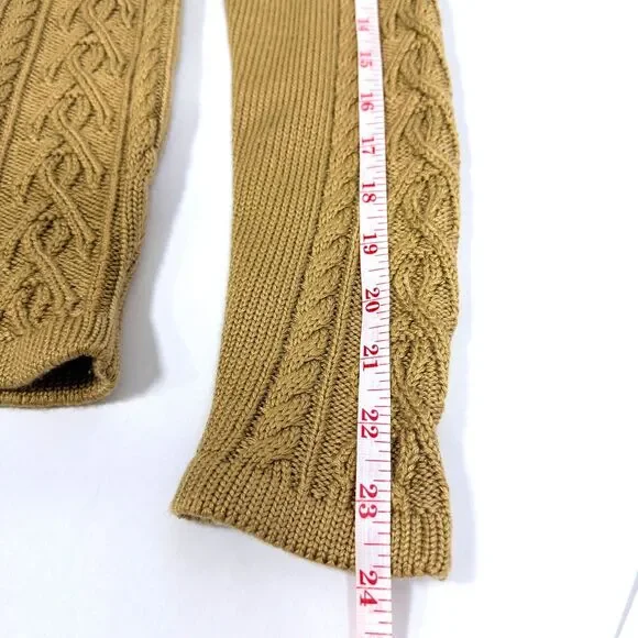 Khaki Turtleneck Bodycon Slim Fitted Cable Knit Long Sweater Size Small Neutral - Picture 6 of 9